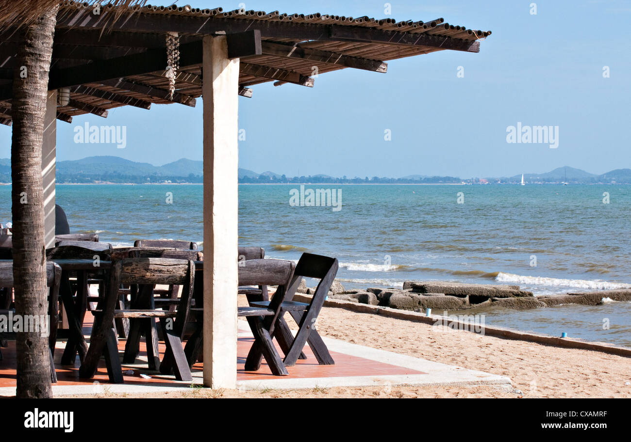 Restaurant at the beach in Na Jomtien, Chonburi Province Thailand. Stock Photo