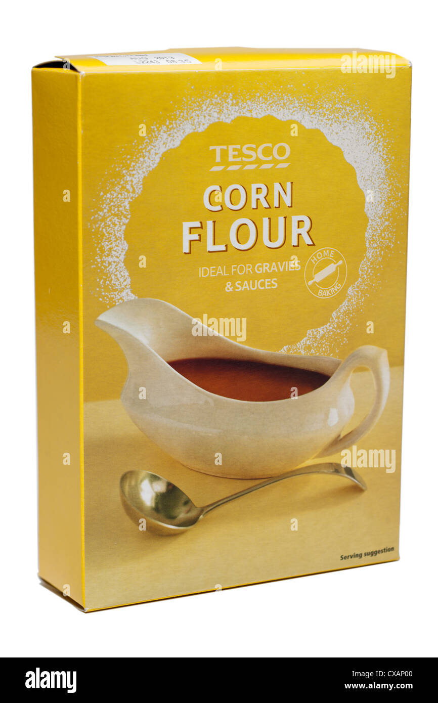 Box of Tesco Corn Flour Stock Photo