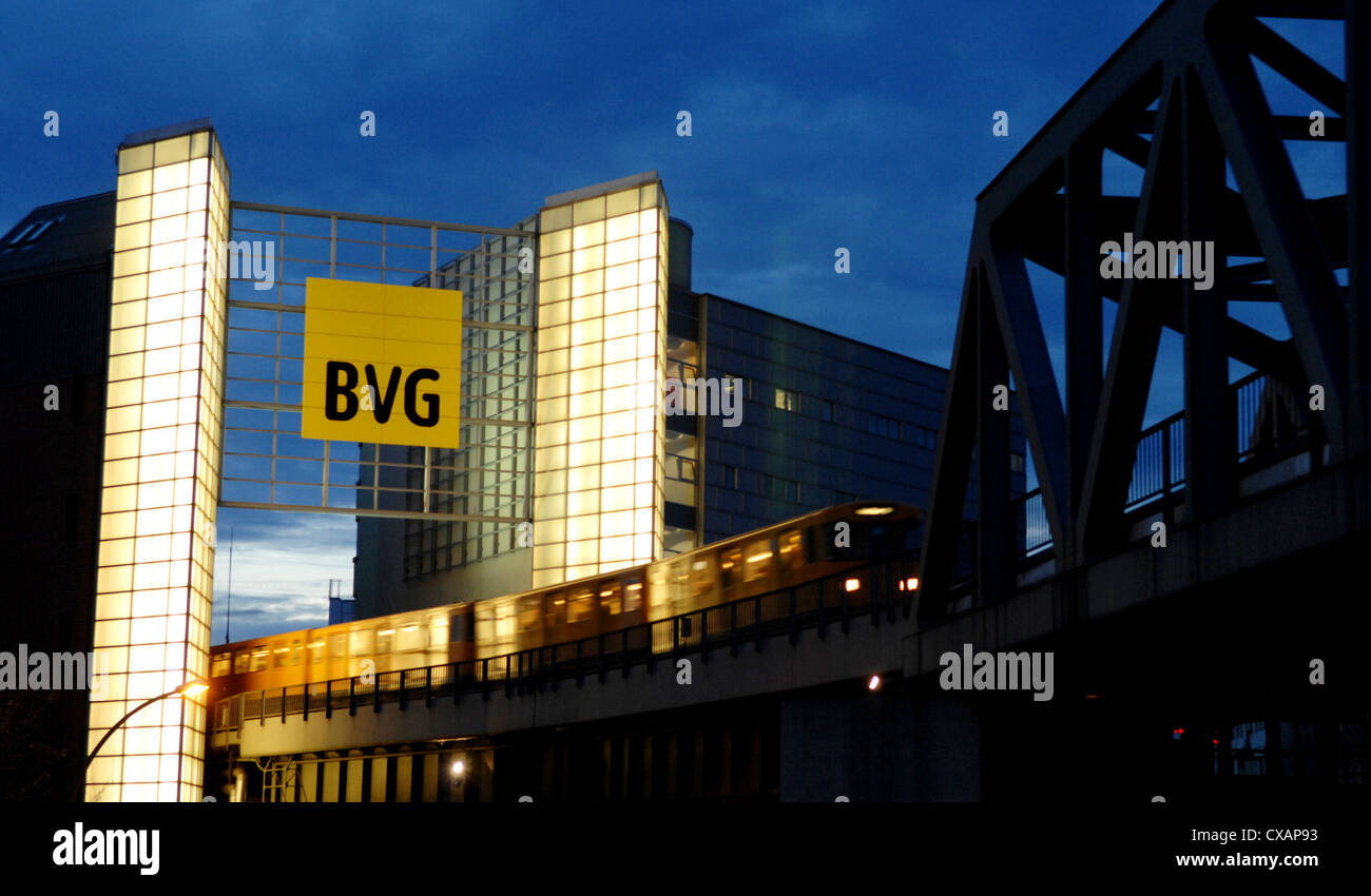 Berlin, BVG logo and elevated railway Stock Photo