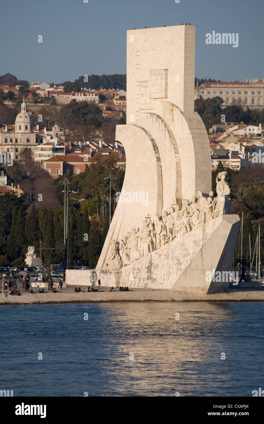 River Tagus and Monument to the Discoveries, Belem, Lisbon, Portugal, Europe Stock Photo