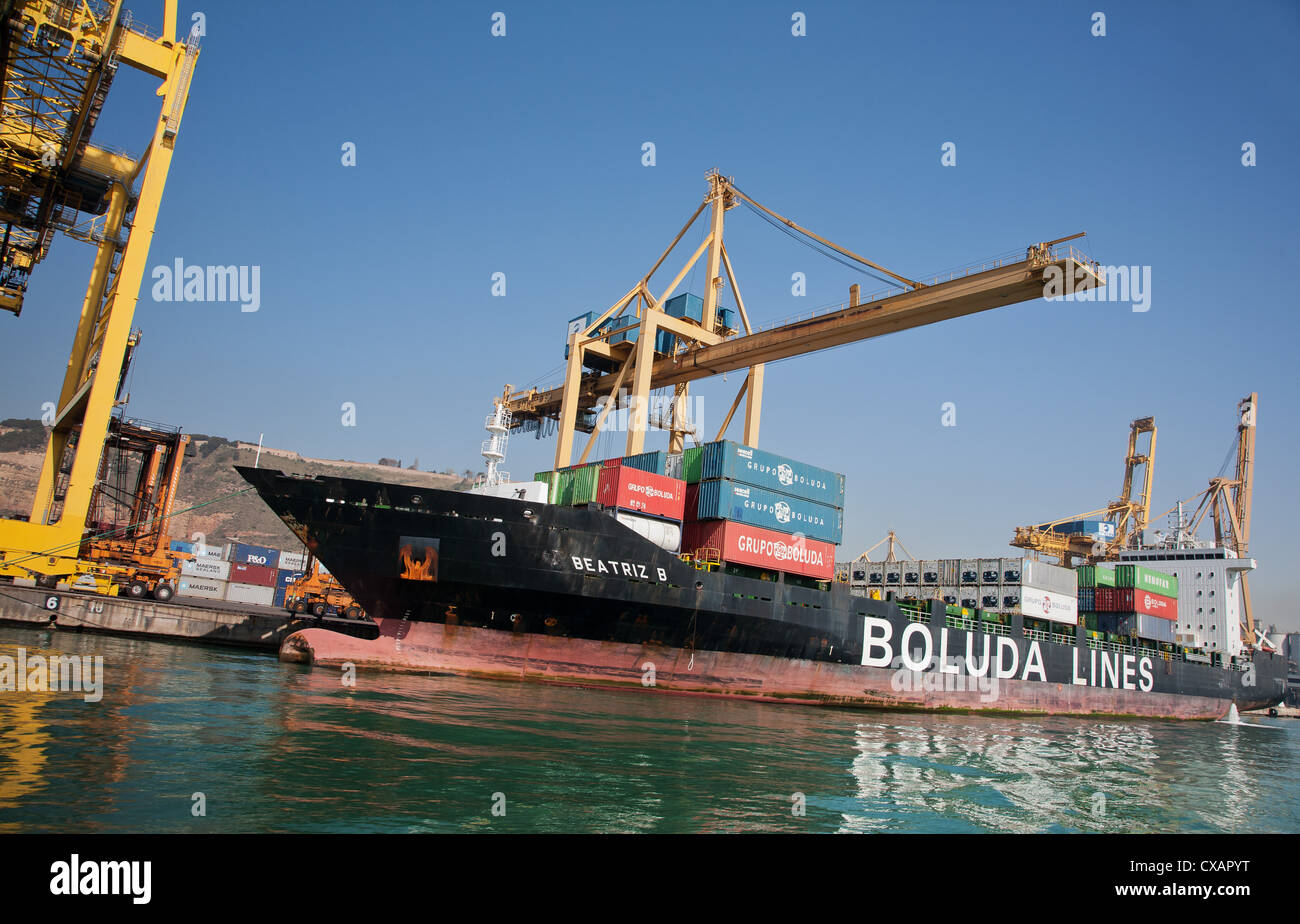 Container Port, Port of Barcelona, Barcelona, Catalonia, Spain, Europe Stock Photo
