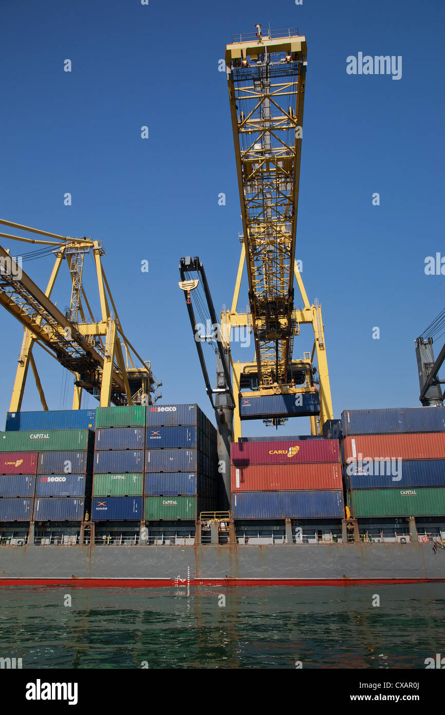 Container Port, Port of Barcelona, Barcelona, Catalonia, Spain, Europe Stock Photo