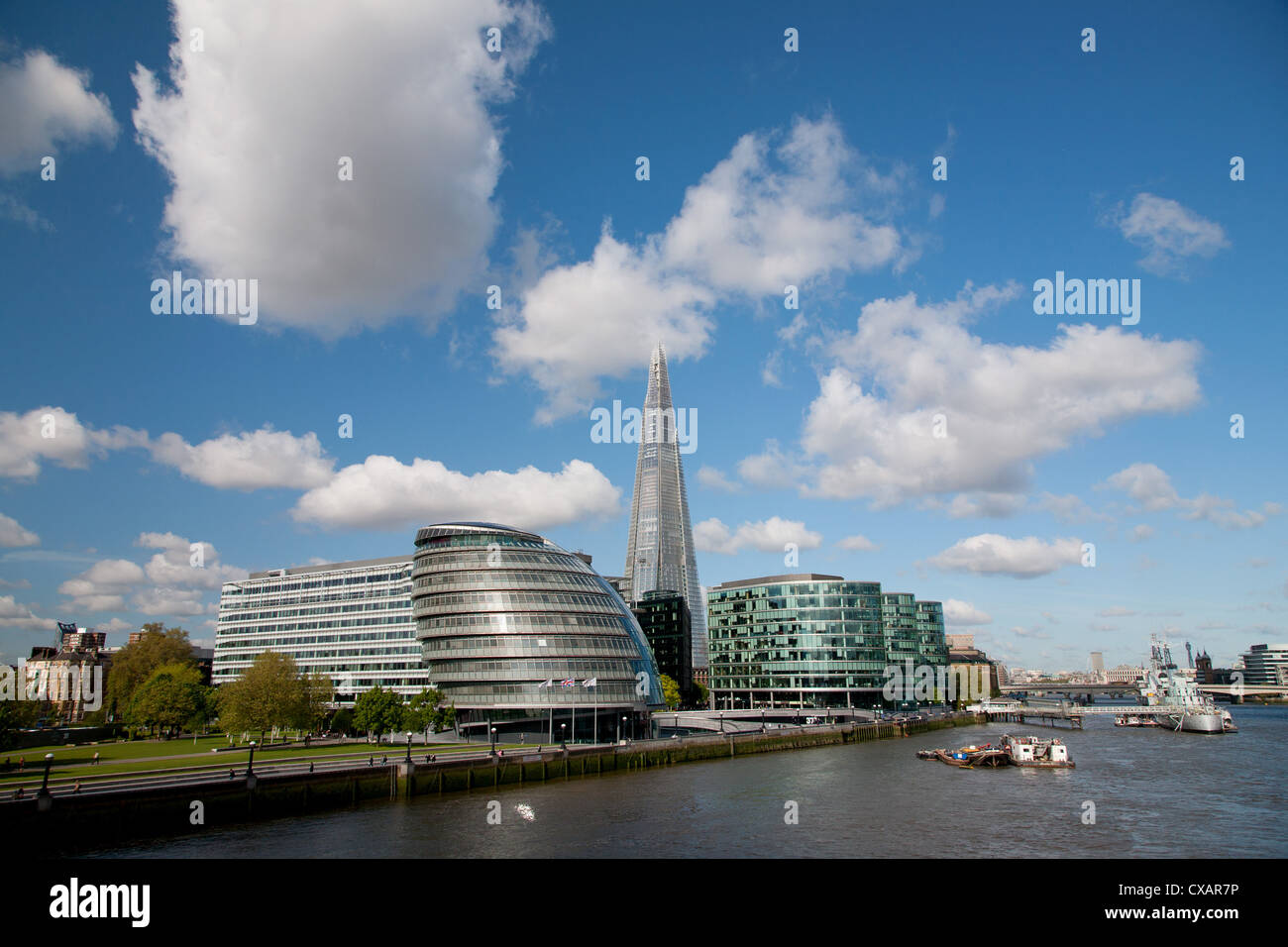 View of the Shard, City Hall and More London along the River Thames, London, England, United Kingdom, Europe Stock Photo