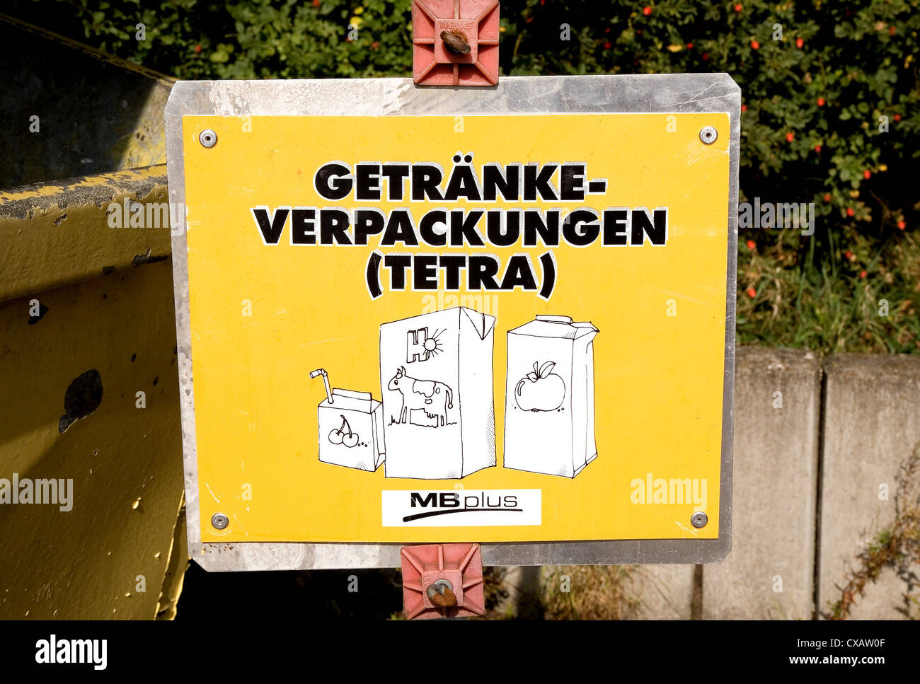 Unlingen, sign beverage containers at a recycling center Stock Photo