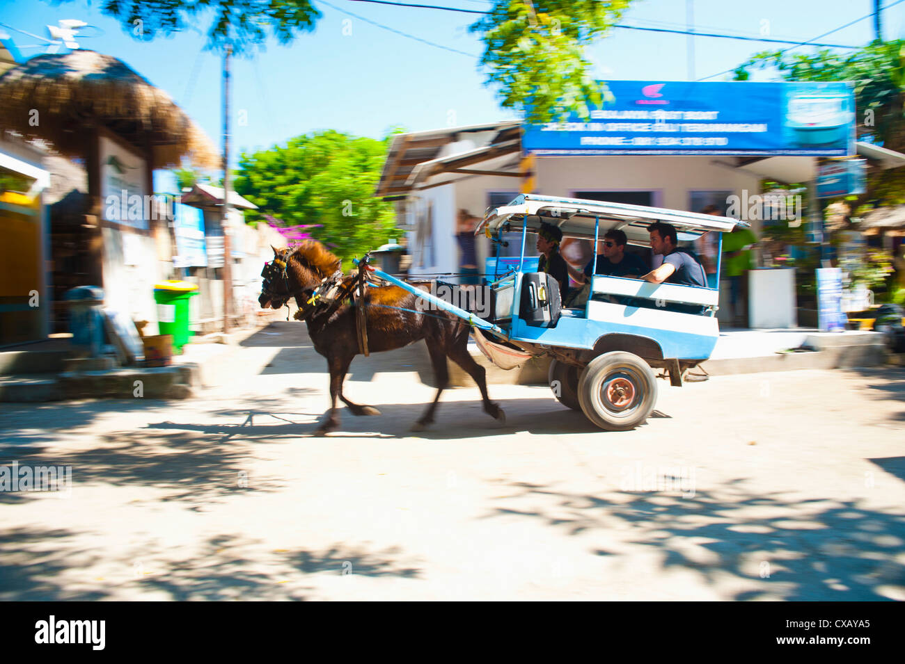 Cidomo, a horse and cart on Gili Trawangan, Gili Islands, Indonesia, Southeast Asia, Asia Stock Photo