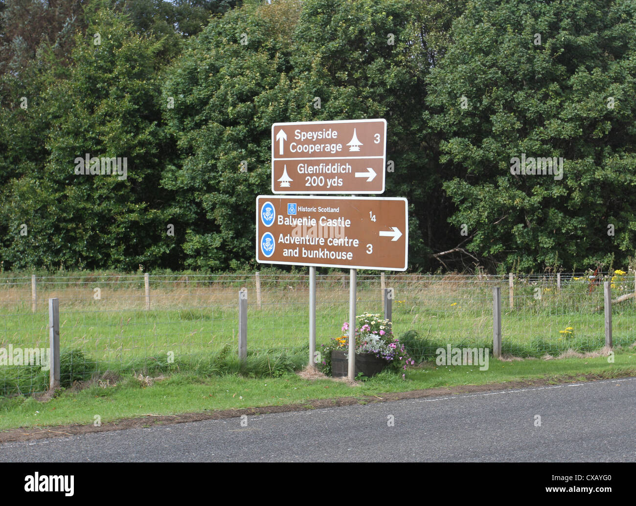 Whisky trail signs Dufftown Scotland September 2012 Stock Photo