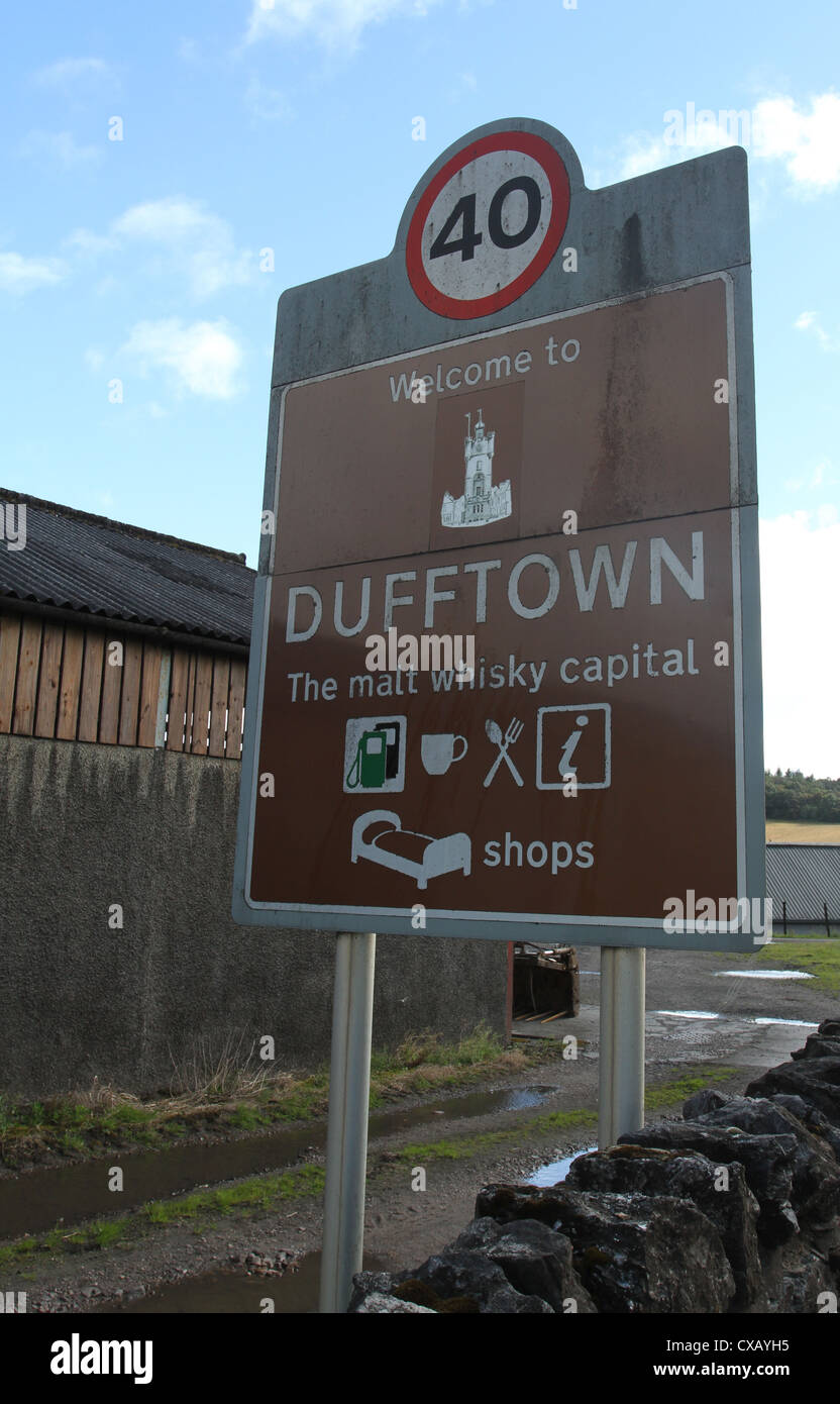 Welcome to Dufftown the Malt Whisky capital sign Dufftown Scotland September 2012 Stock Photo