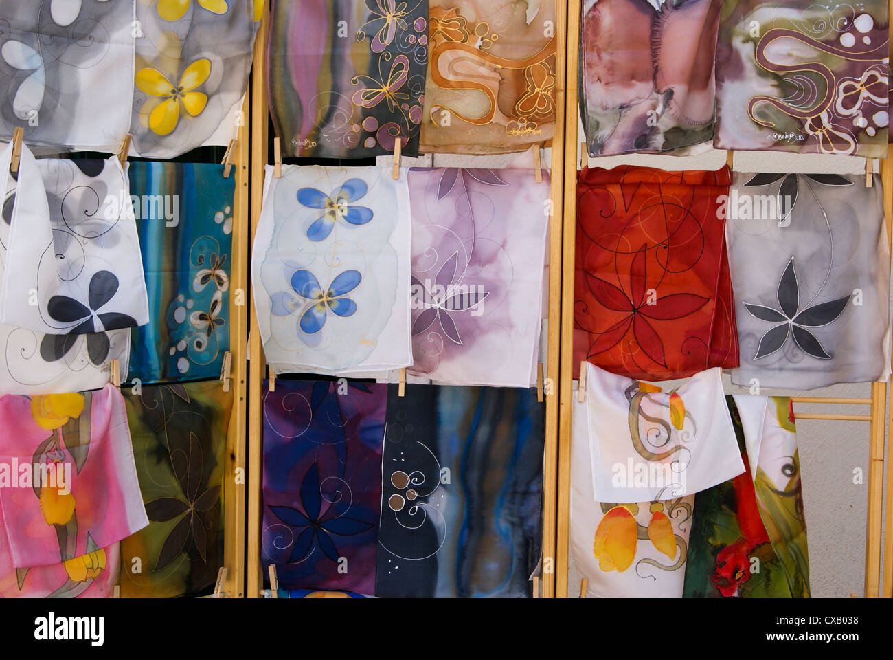 Display of Silk Scarves, Street Market, Split, Croatia Stock Photo