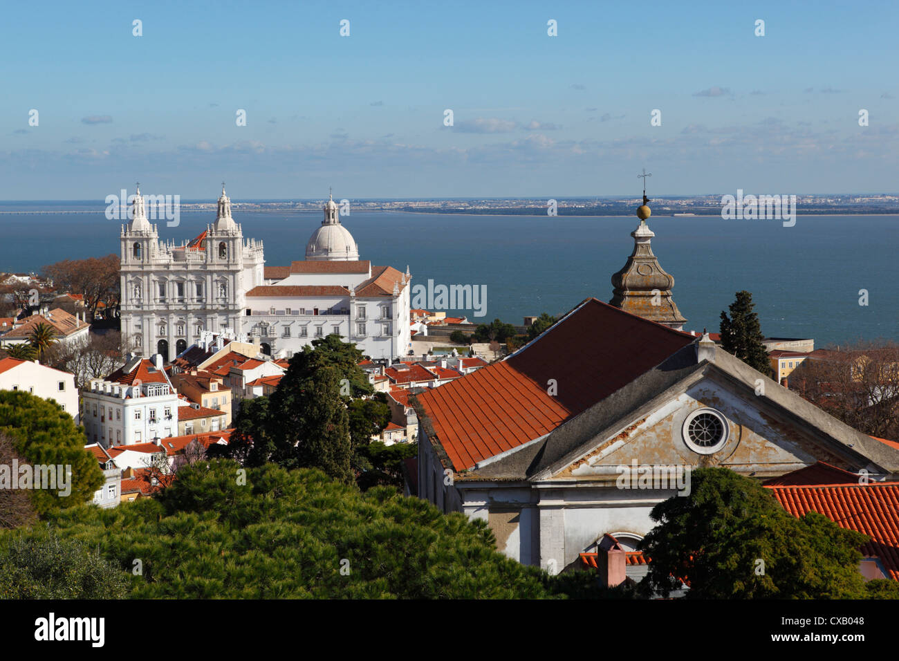 View from Castelo de Sao Jorge to Sao Vicente de Fora church, Lisbon, Portugal, Europe Stock Photo