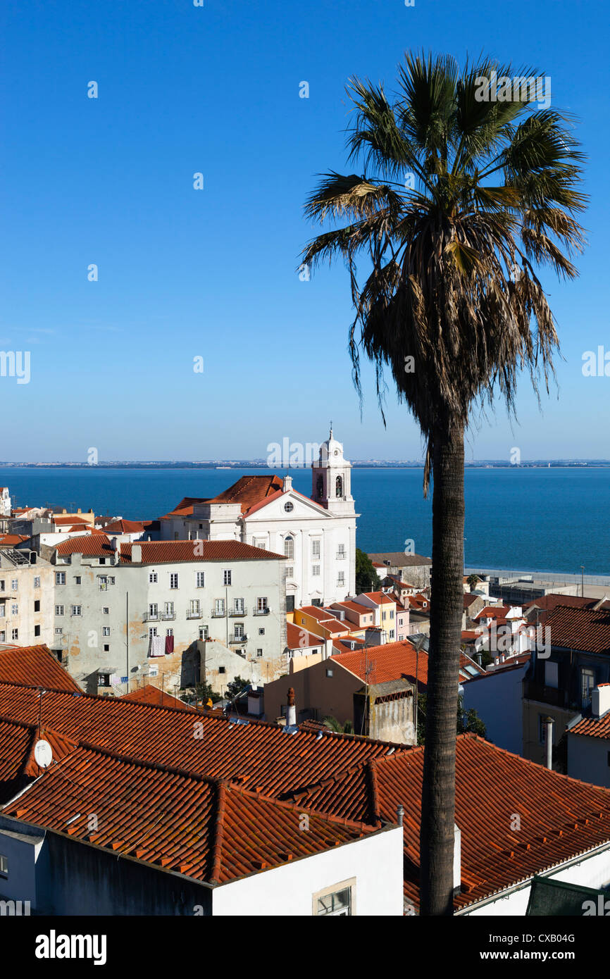 View over Alfama district from Miradouro das Portas do Sol, Alfama, Lisbon, Portugal, Europe Stock Photo