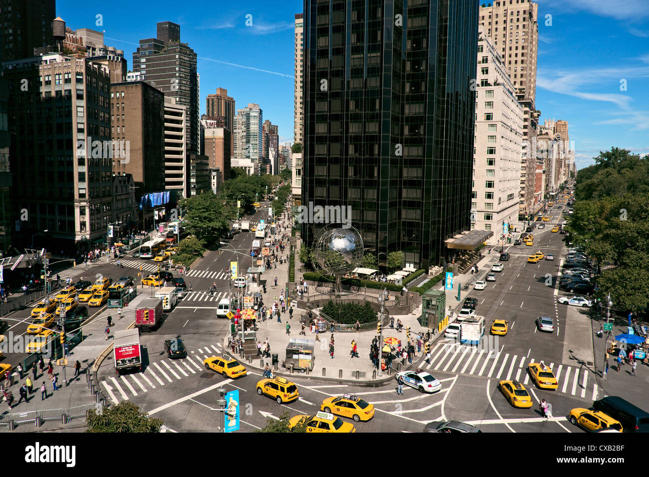 View of Broadway and Central Park West looking north from Columbus Circle, Stock Photo