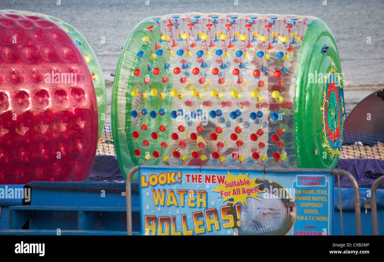 2 children inside look the new water rollers at Bournemouth beach in