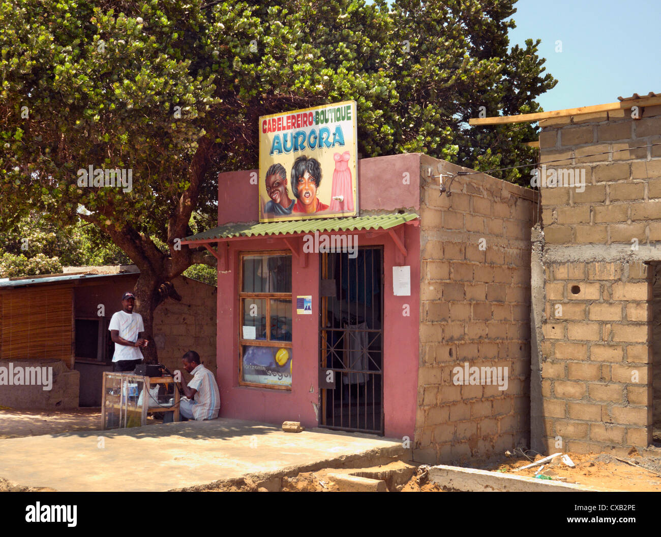 Small clothes shop. Ponta do Ouro, southern Mozambique. Stock Photo
