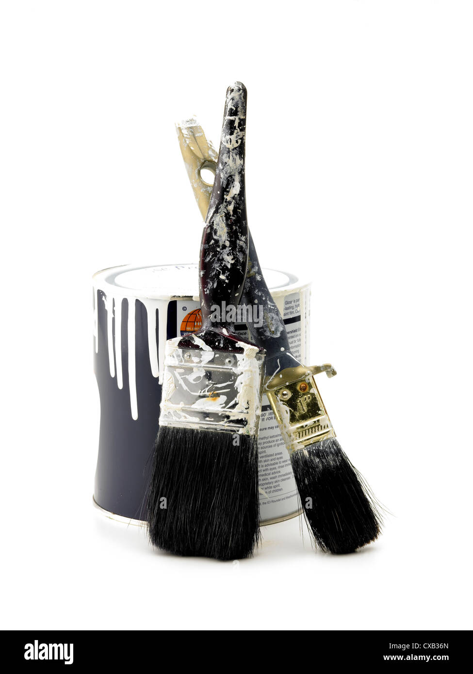 paint pot and brushes Stock Photo