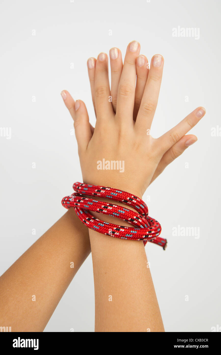 the hands roped Stock Photo