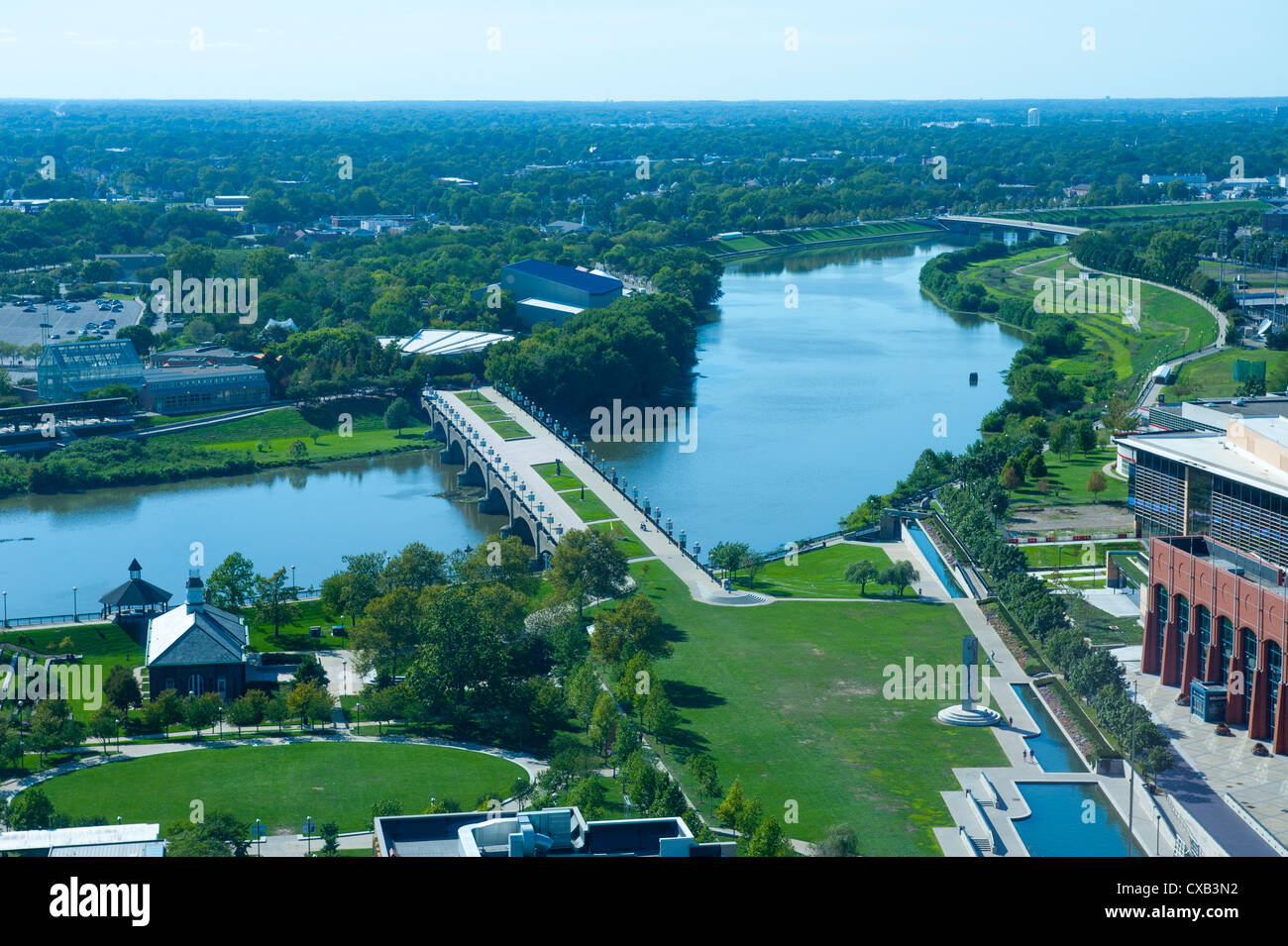 USA Indiana IN Indianapolis Aerial view of the White River and the state park Stock Photo