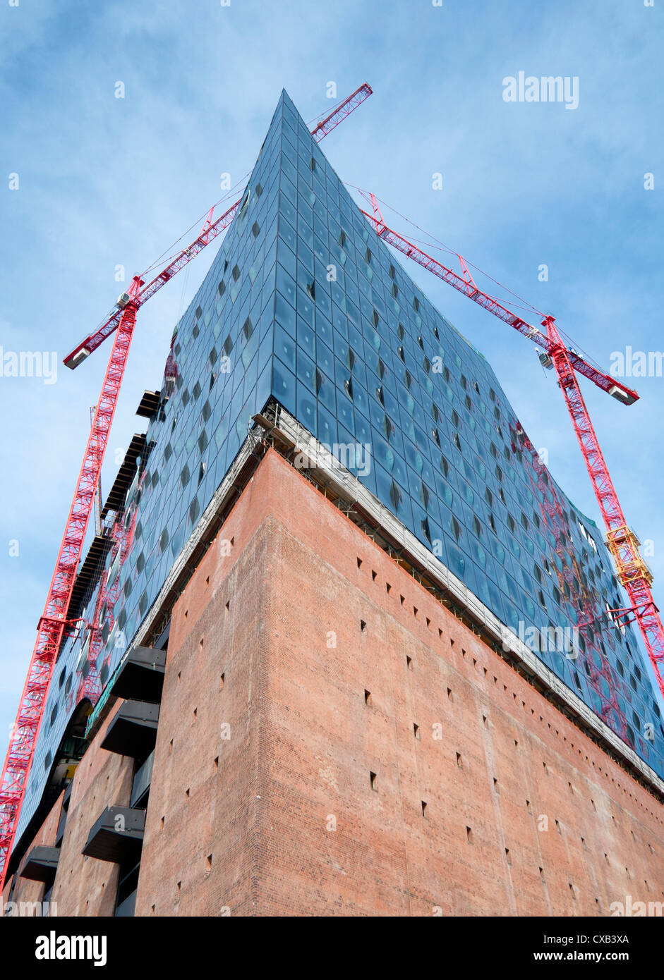 New opera house under construction in Hafencity Hamburg Germany Stock Photo