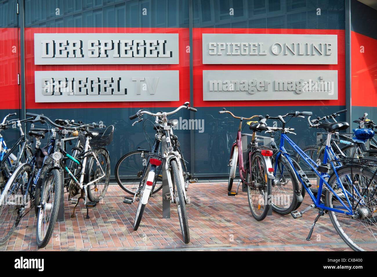 Signs outside new headquarters of Der Spiegel magazine in Hafencity Hamburg Germany Stock Photo