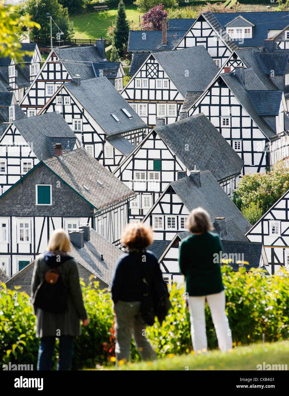 Many half-timbered old houses in Freudenberg village in Siegerland Germany Stock Photo