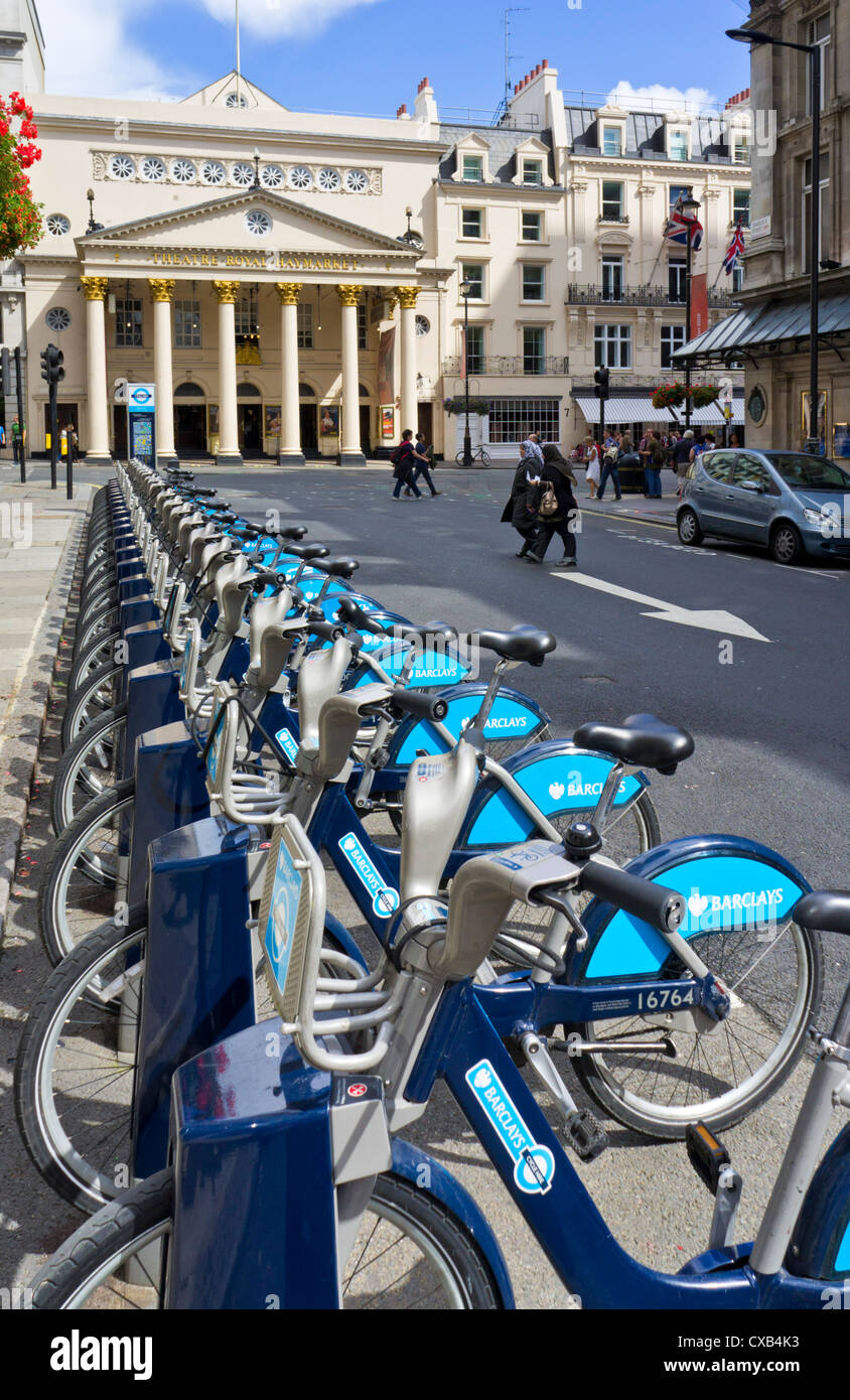 Barclays Boris Bikes for hire in a docking station Central London England UK GB EU Europe Stock