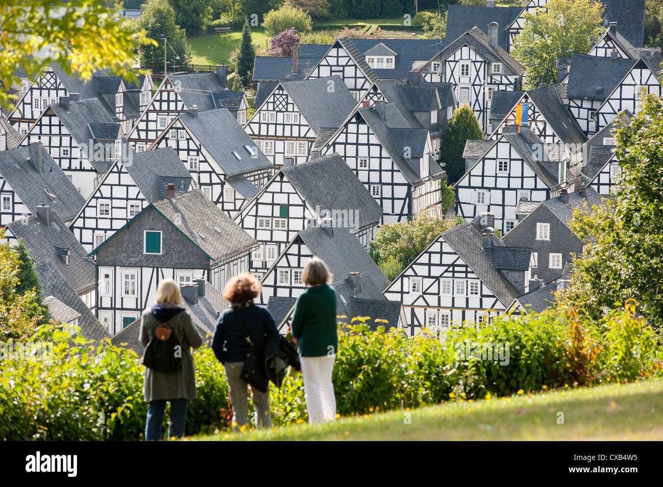 Many half-timbered old houses in Freudenberg village in Siegerland  Germany Stock Photo
