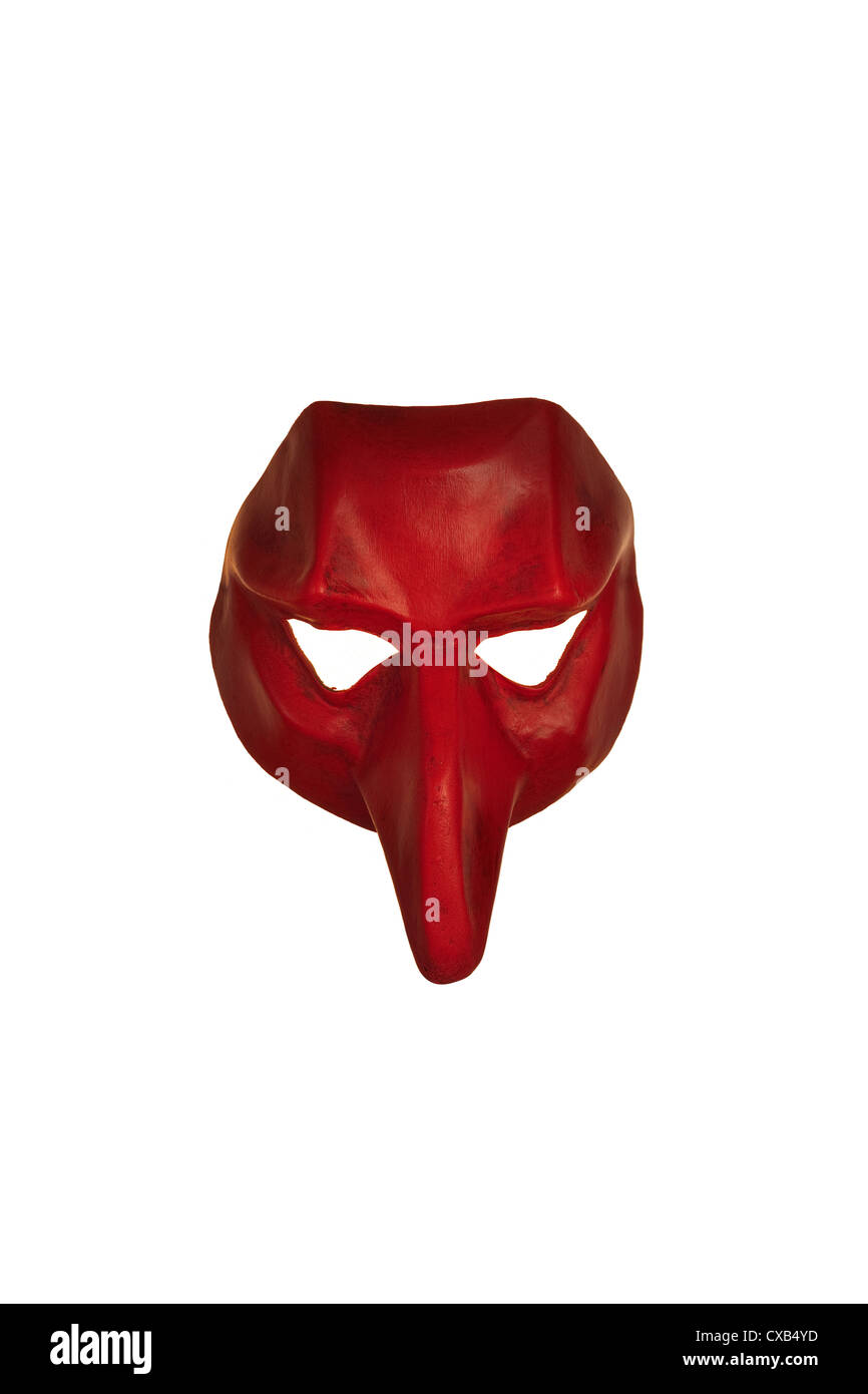 A red mask from Venice isolated against a white background. Room for type. Stock Photo