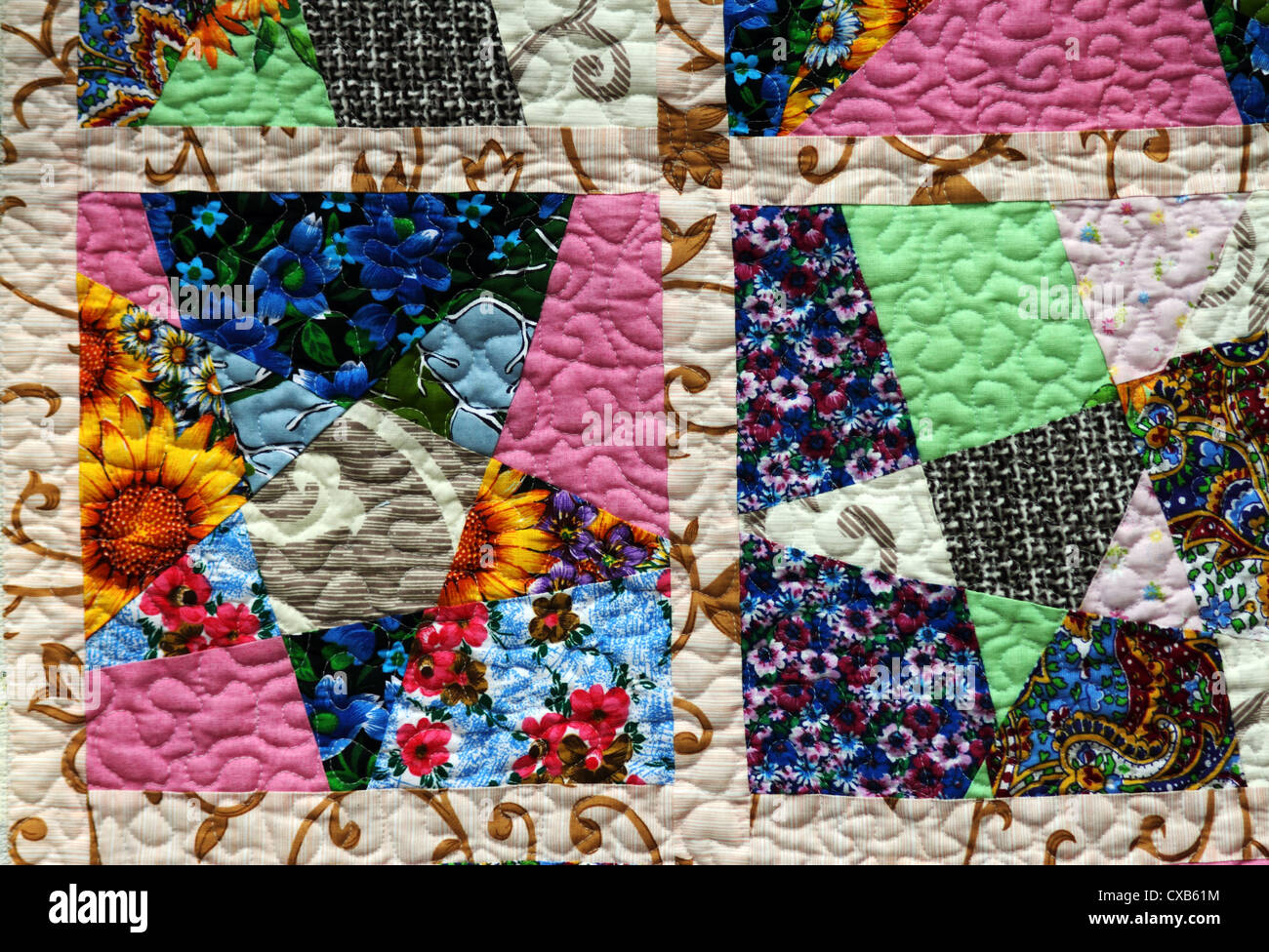 hand made crazy quilt Stock Photo Alamy