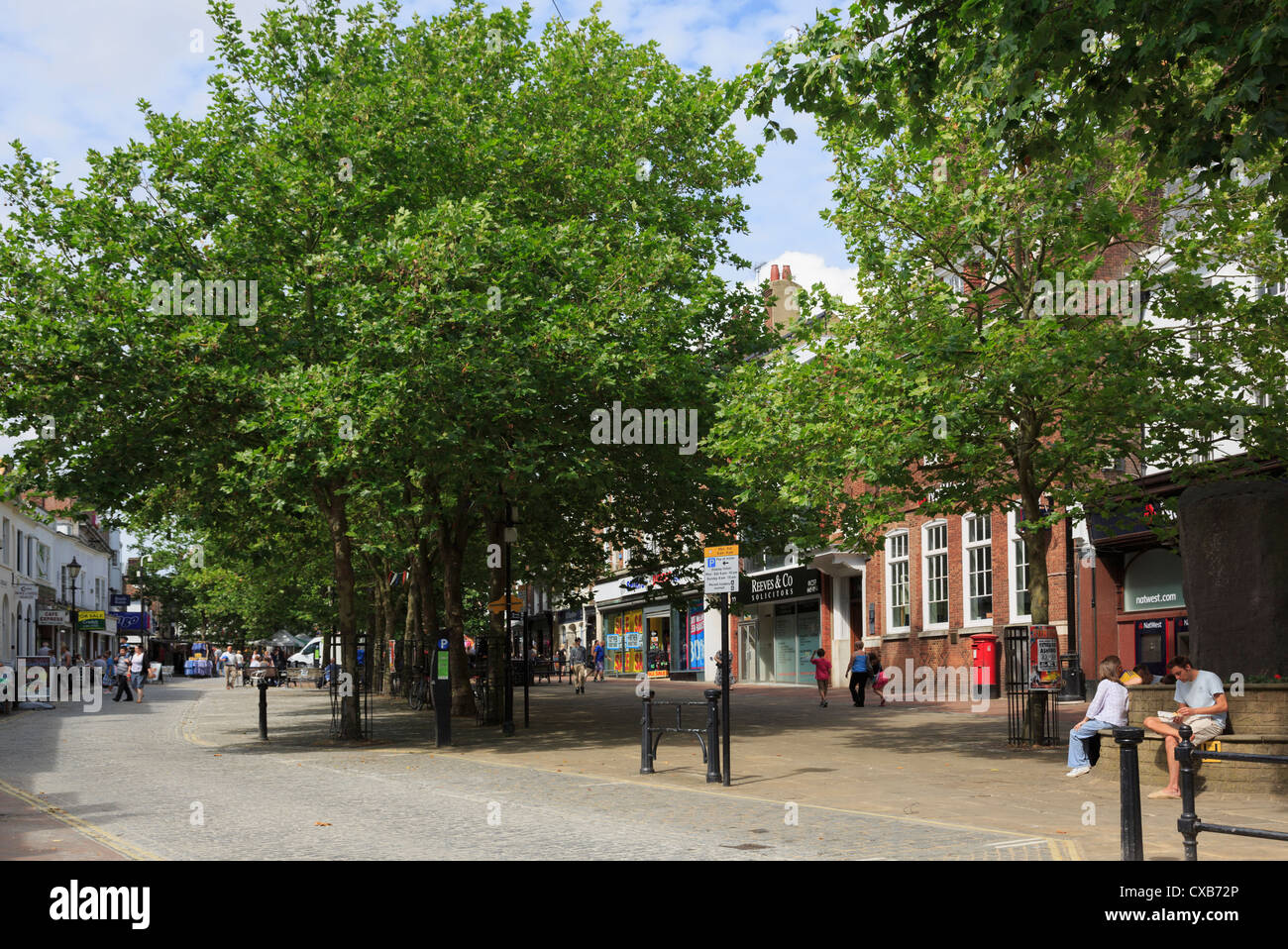 Pedestrianised shopping precinct in the town centre. High Street, Ashford, Kent, England, UK, Britain Stock Photo