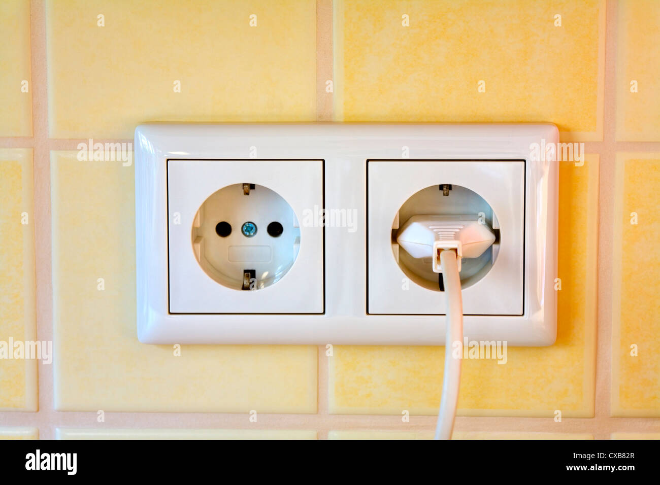 Close up of a new modern wall socket (Germany), Stock Photo