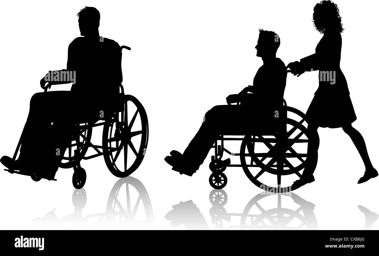 Man woman in wheelchair silhouette hi-res stock photography and images ...