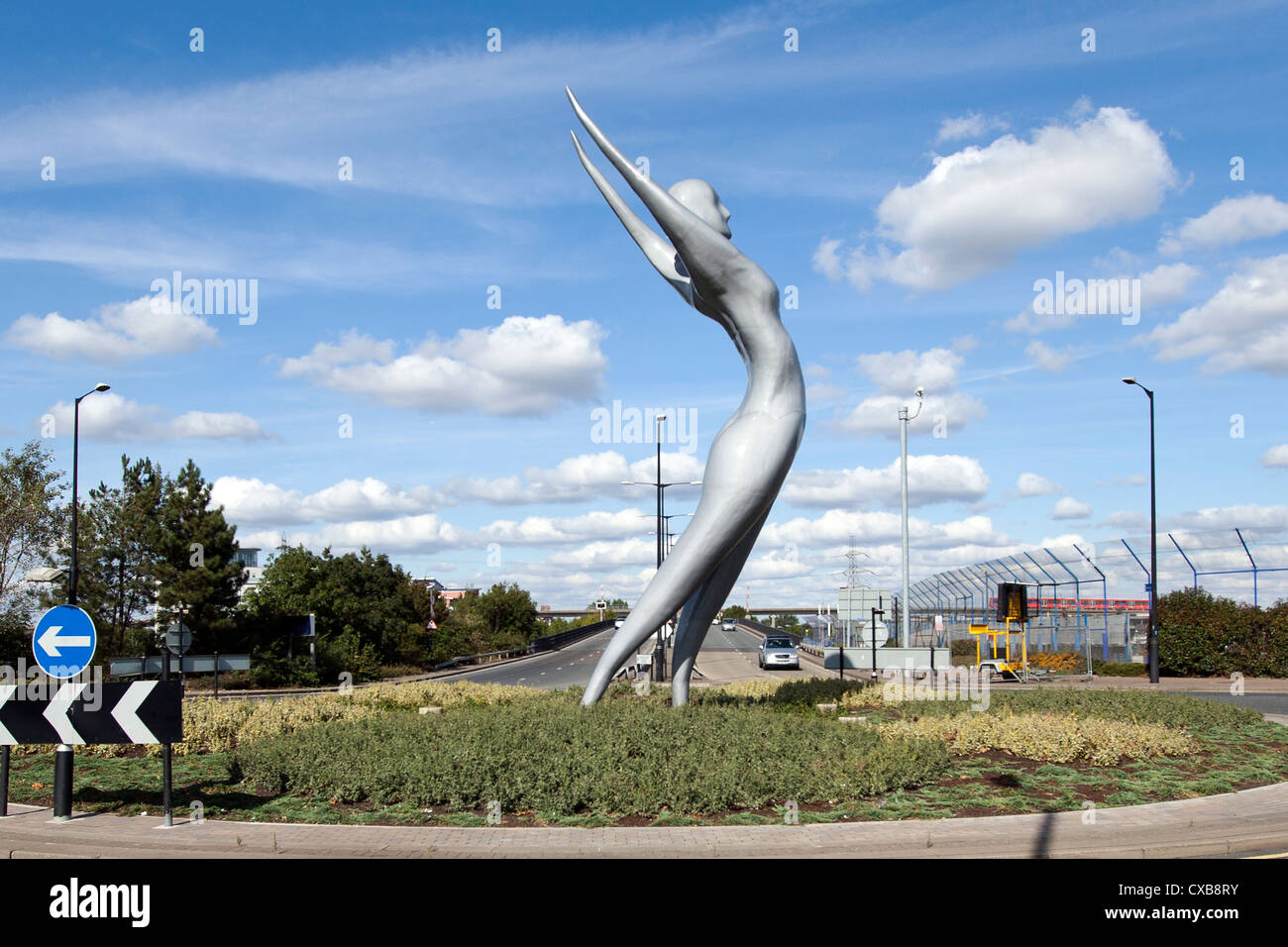Athena a 12 meter bronze sculpture by Nasser Azam, Connaught Bridge Road, Silvertown, London, UK