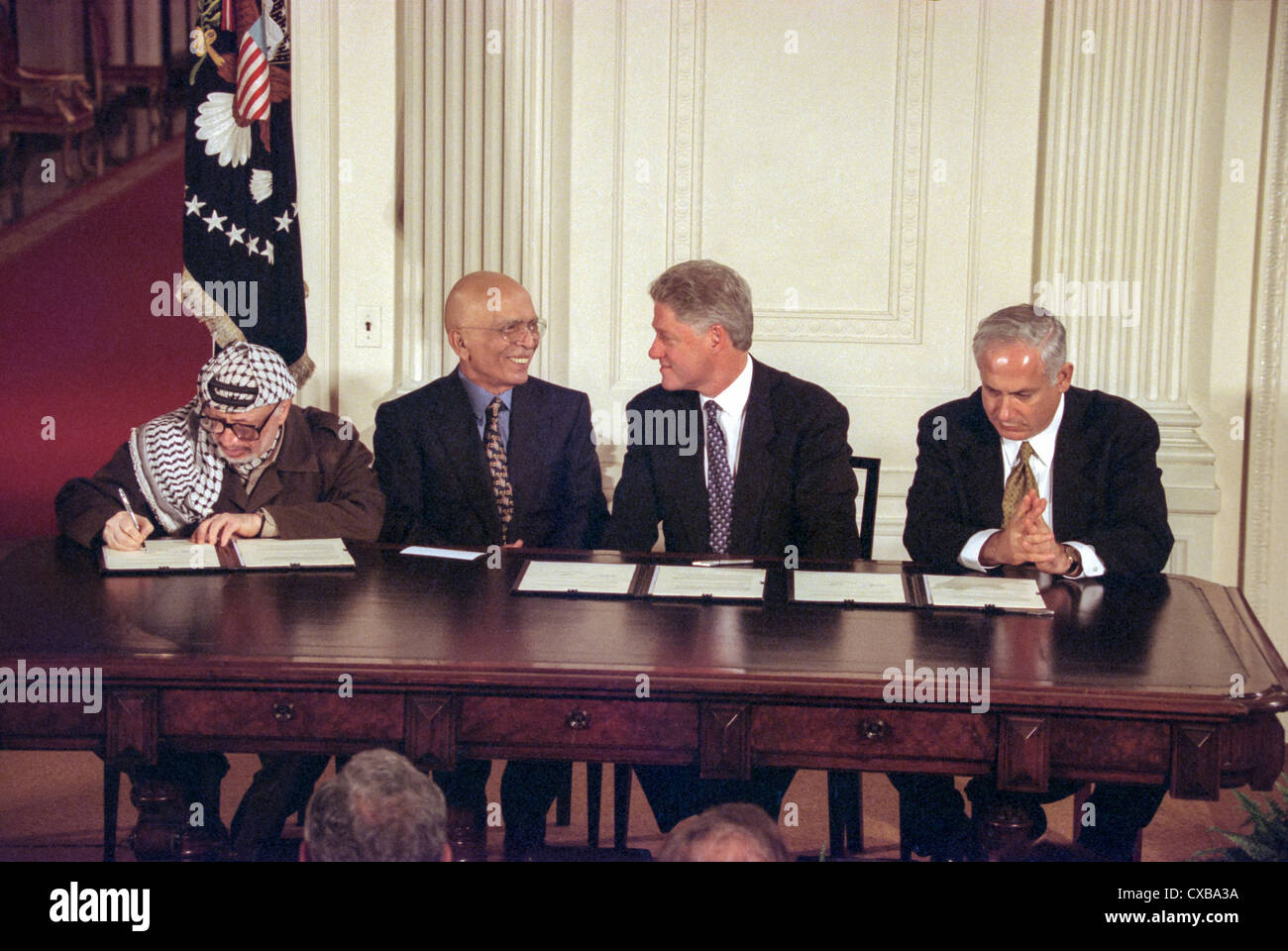 Palestinian Leader Yasser Arafat, King Hussein of Jordan, US President