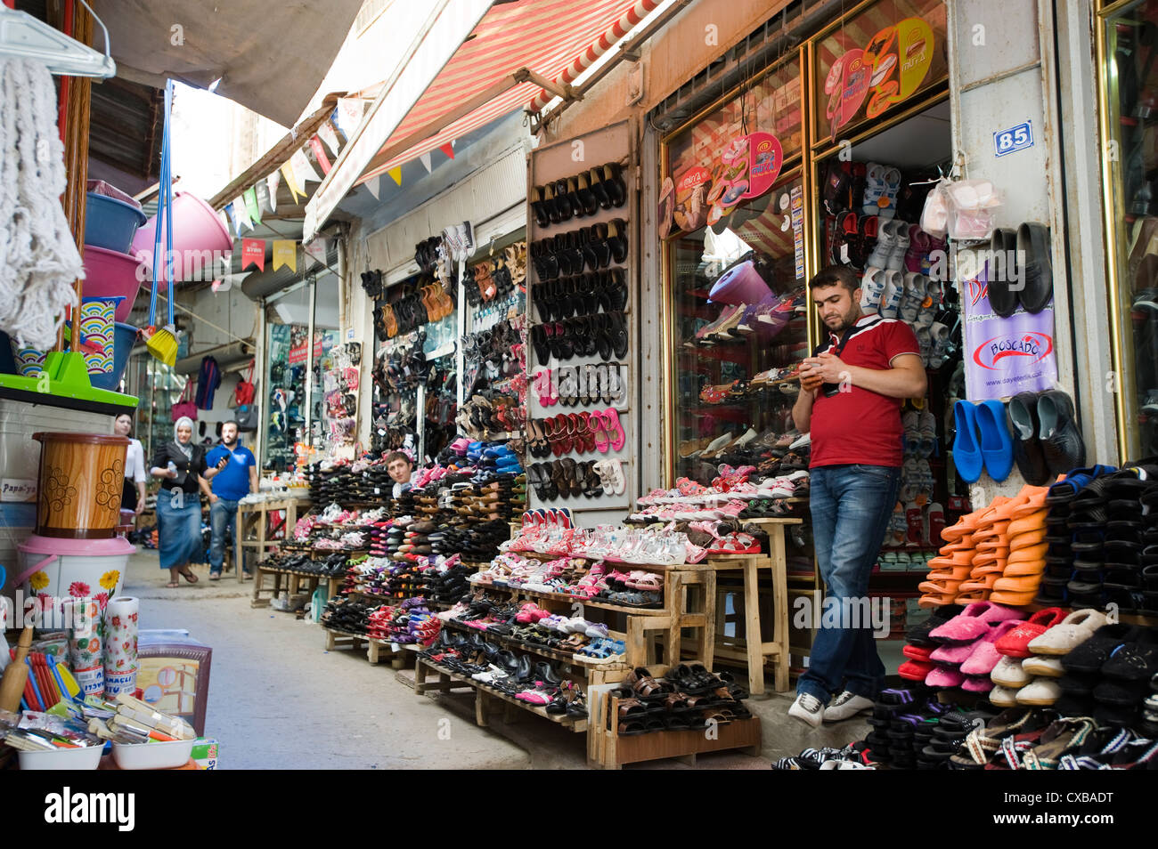 Street scene with shoe shops, Mardin, Turkey Stock Photo Alamy