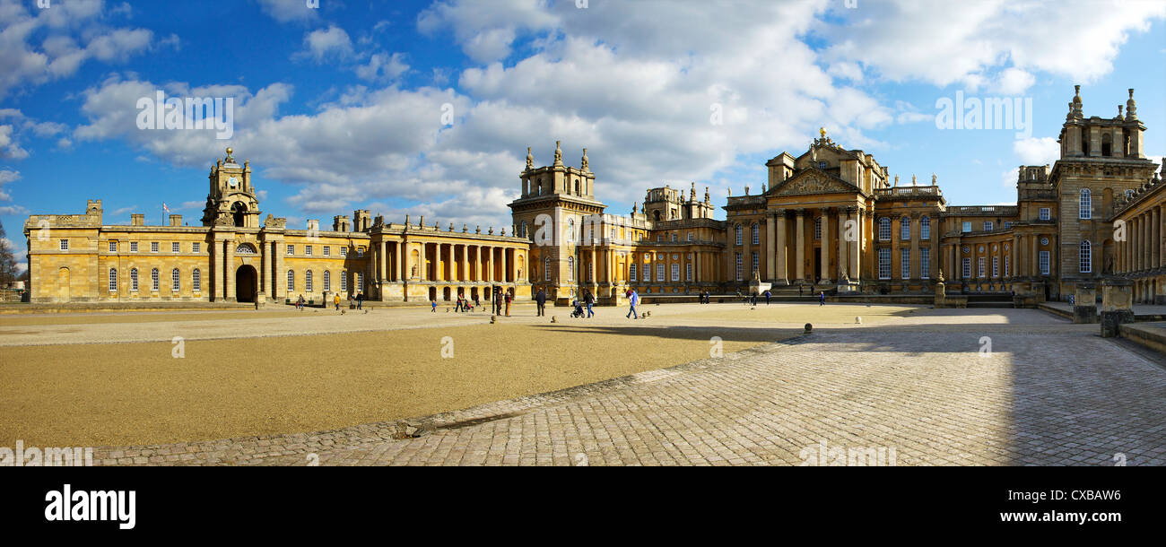 Panoramic of the Great Court of Blenheim Palace, UNESCO World Heritage Site, Woodstock, Oxfordshire, England, United Kingdom Stock Photo