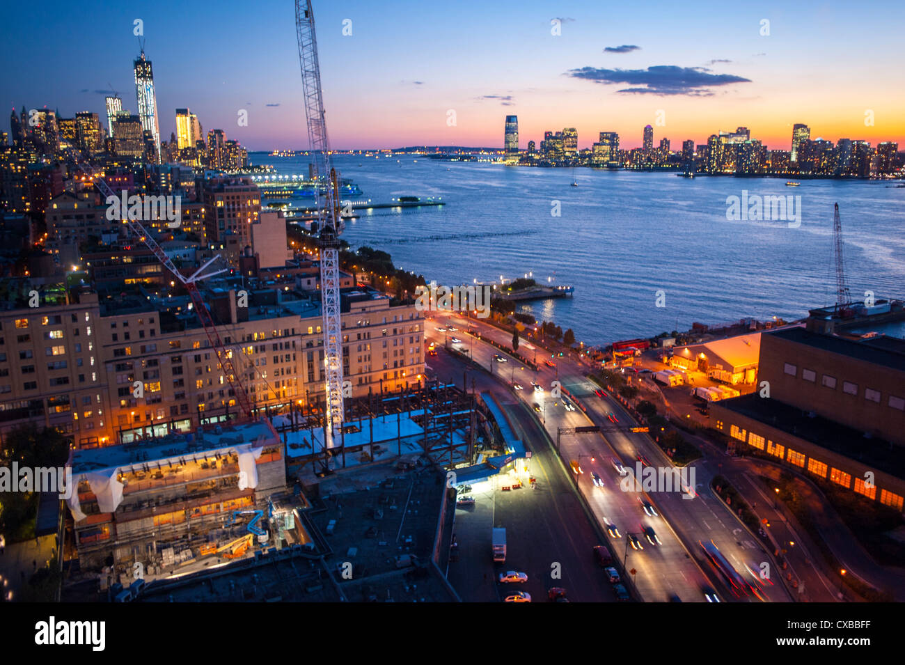New York, NY, USA, Nighttime Overviews, Cityscapes, Meatpacking DIstrict, Manhattan, Hudson River Stock Photo