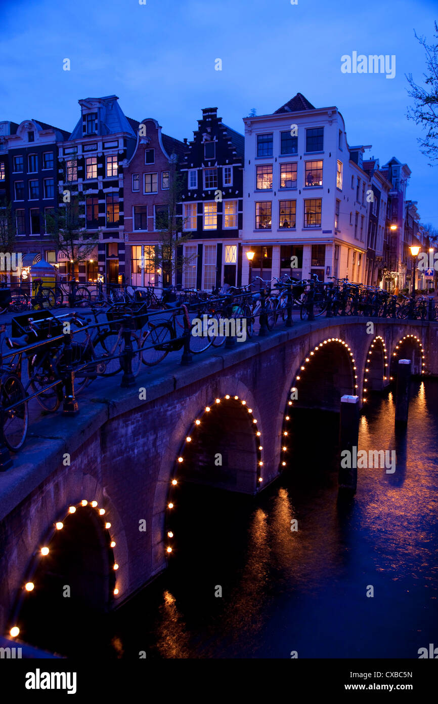 Canal and Bridge, Amsterdam, Holland, Europe Stock Photo