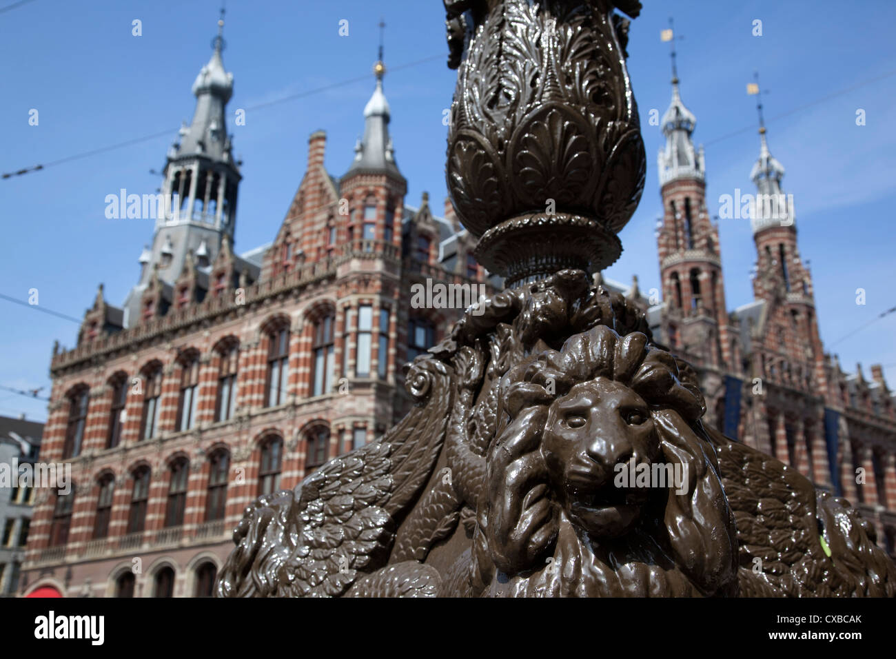 Magna Plaza and ornate lamp post, Amsterdam, Holland, Europe Stock Photo