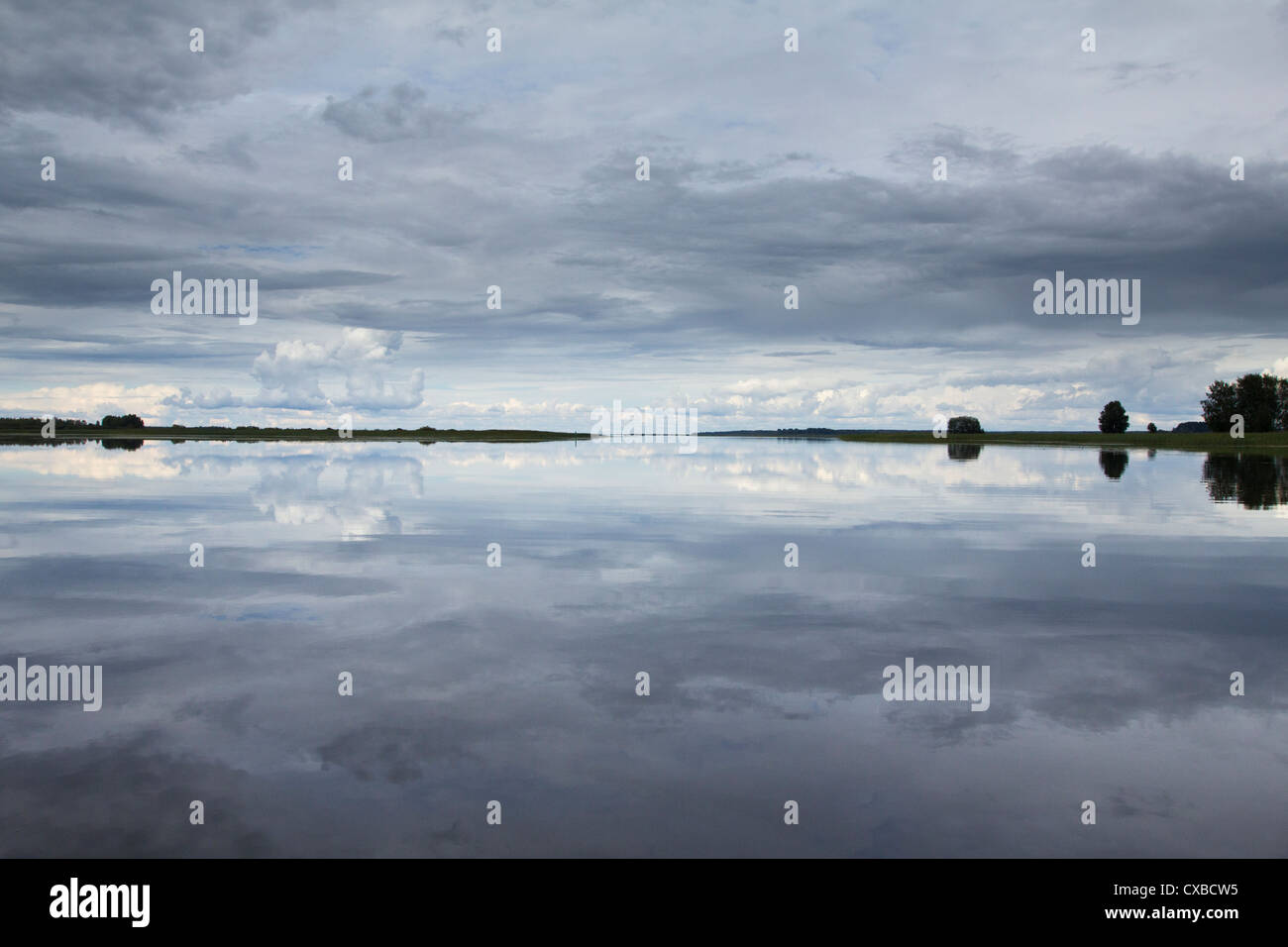 Lake Võrtsjärv, sunset,cloud, clouds, reflection, shadows,water,lake,evening,silent,calm,mystic,river,Väike-Emajõgi Stock Photo