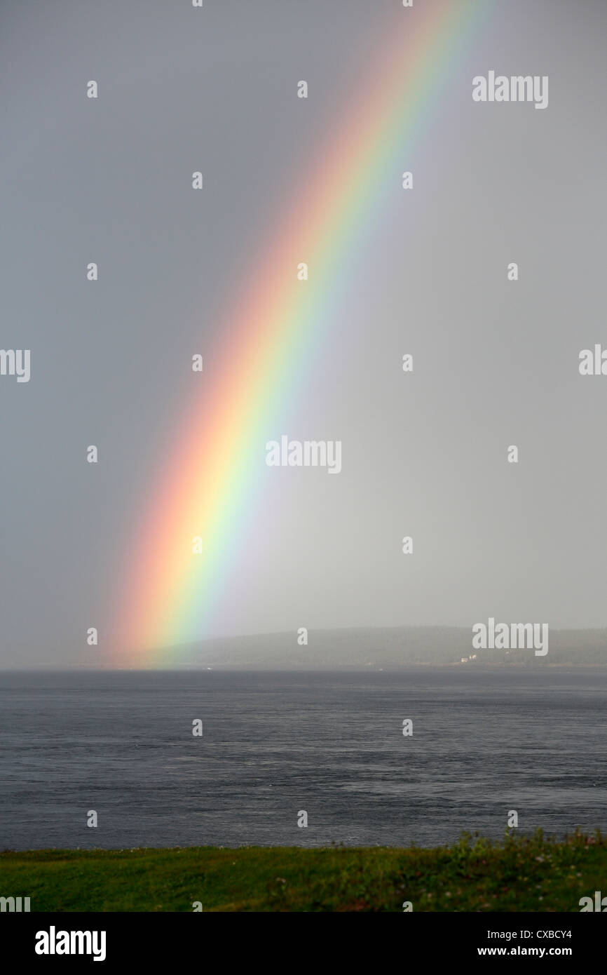 Rainbow over the Bay of Fundy, Nova Scotia Stock Photo