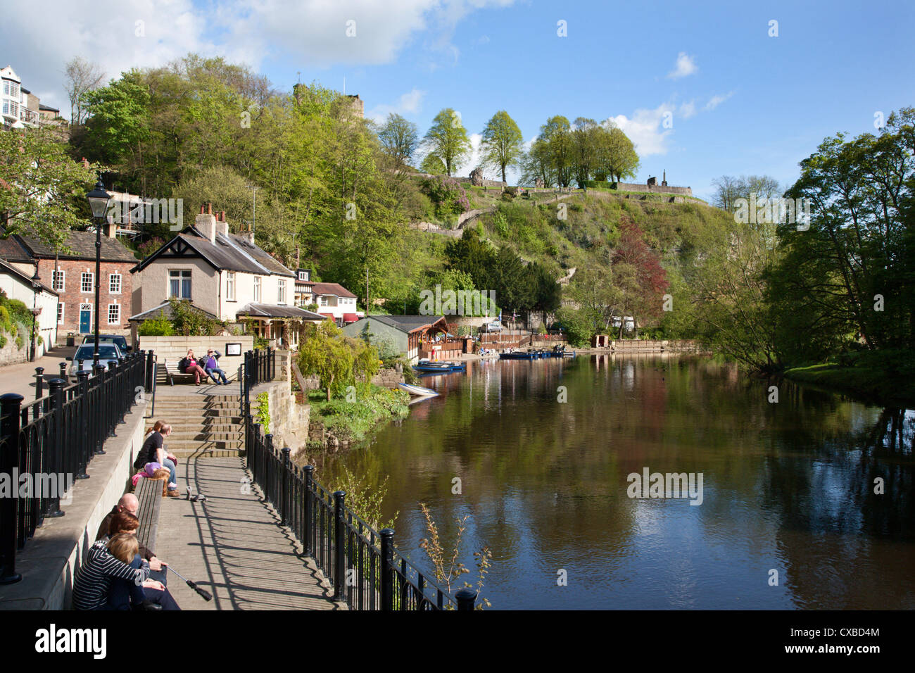 Sitting on the Riverside in spring, Knaresborough, North Yorkshire, England, United Kingdom, Europe Stock Photo
