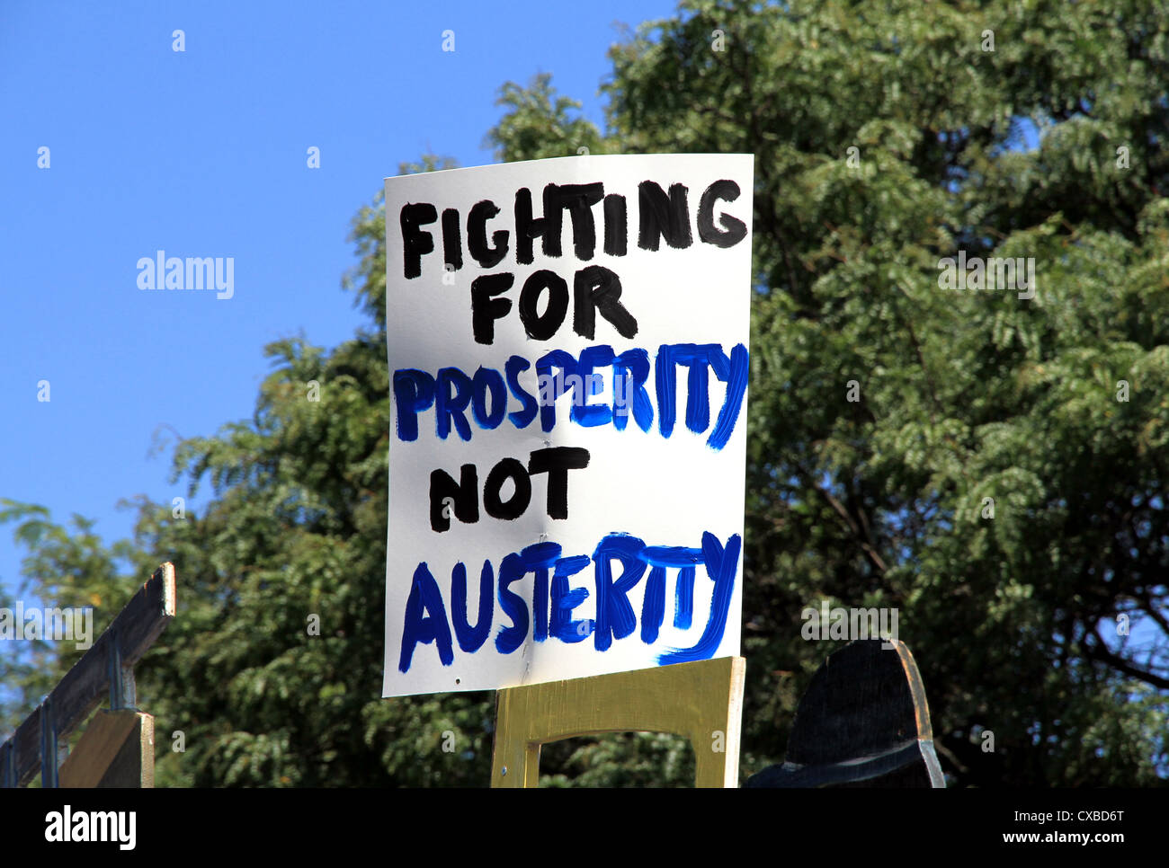 Fighting for prosperity not austerity sign Stock Photo