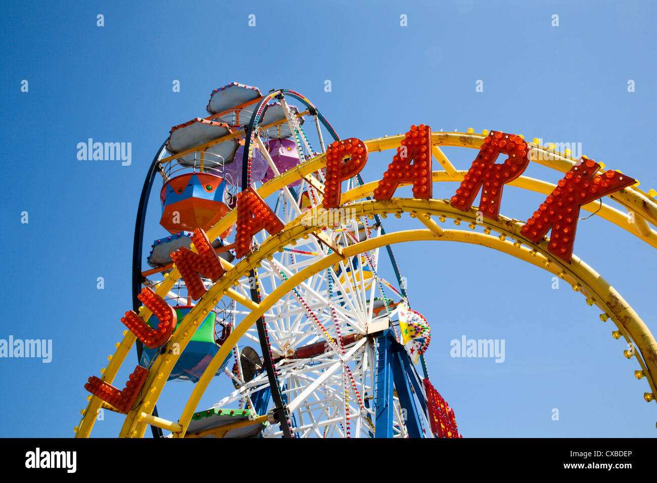Luna Park Funfair at the Harbour, Scarborough, North Yorkshire, Yorkshire, England, United Kingdom, Europe Stock Photo