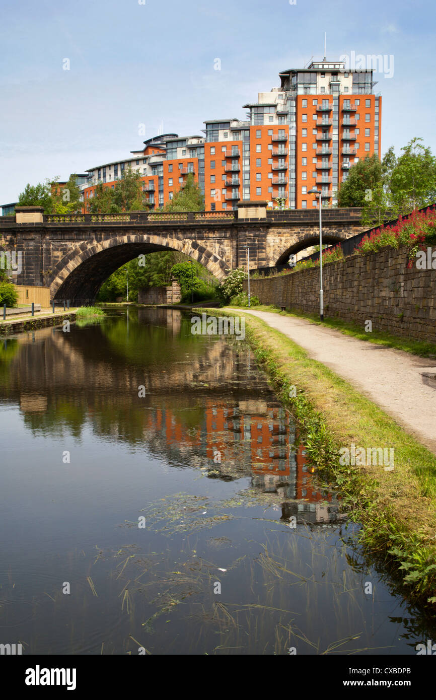 Modern flats by the Leeds and Liverpool Canal in Leeds, West Yorkshire