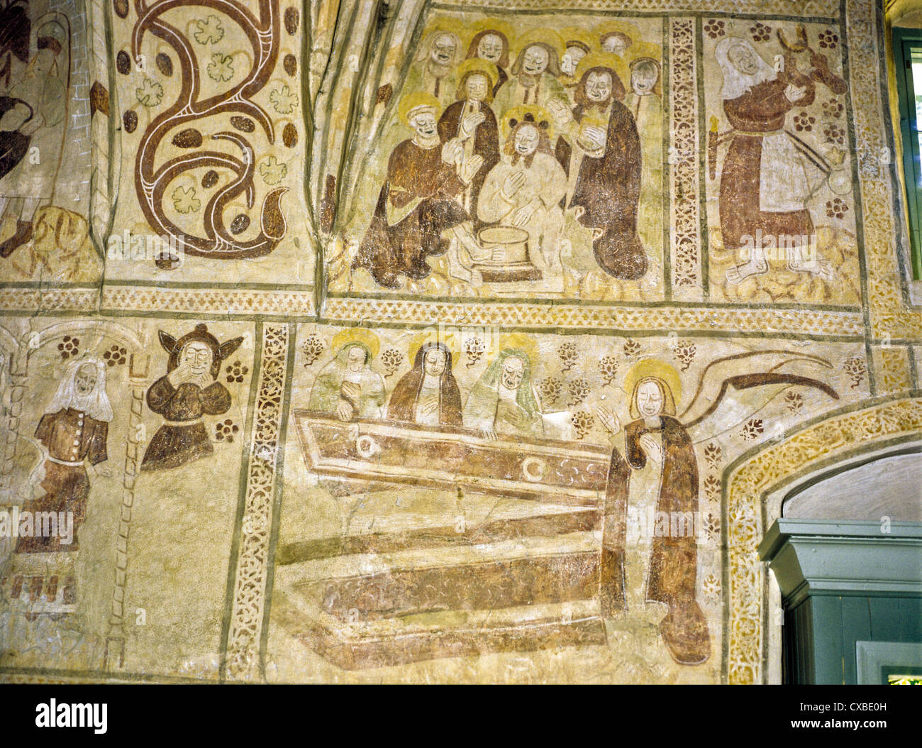 Wall murals in the 15th century Espoo Cathedral, Espoo, Finland Stock Photo