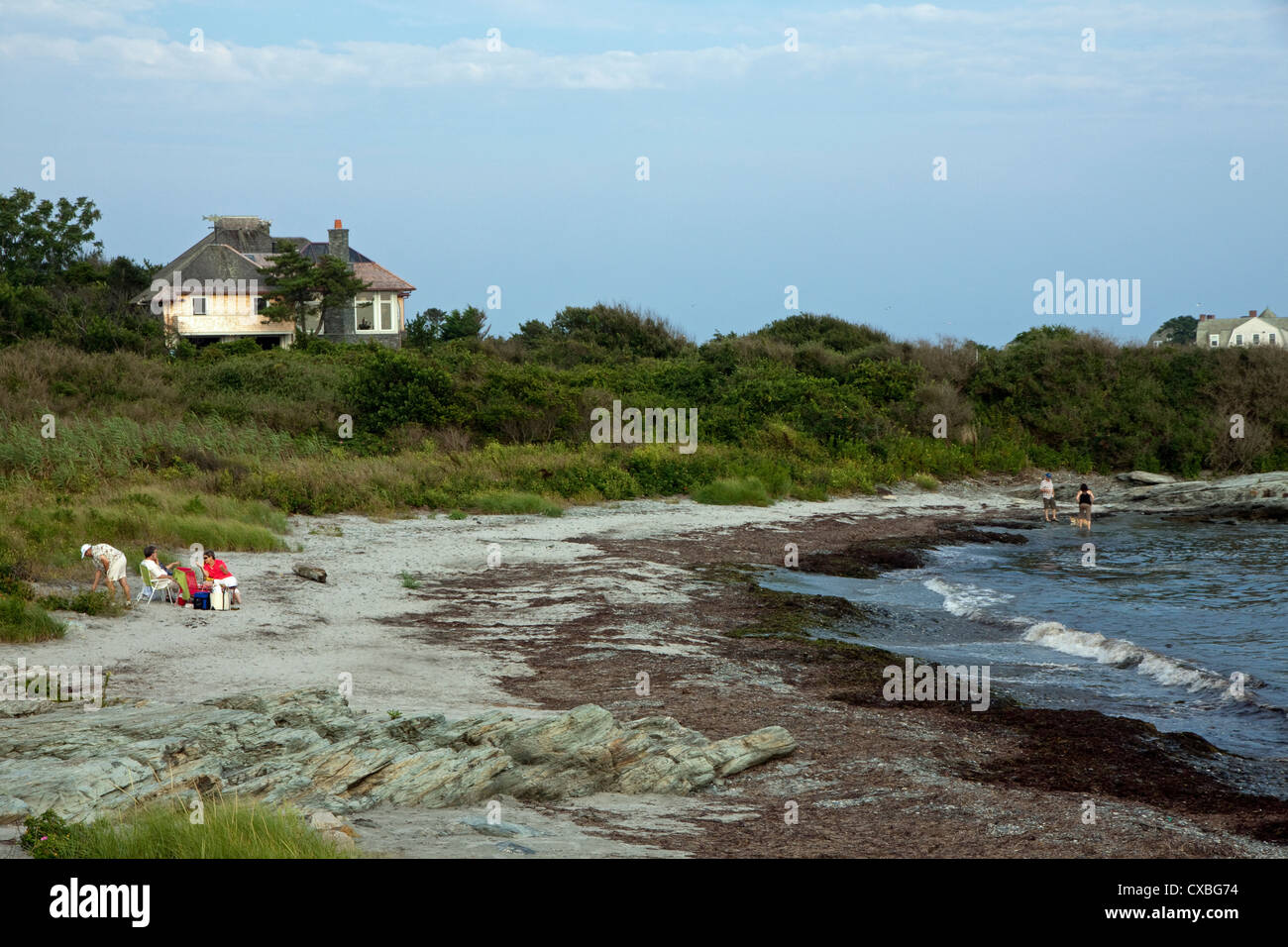 Rugged and rocky shoreline along Newport Rhode Island. Stock Photo
