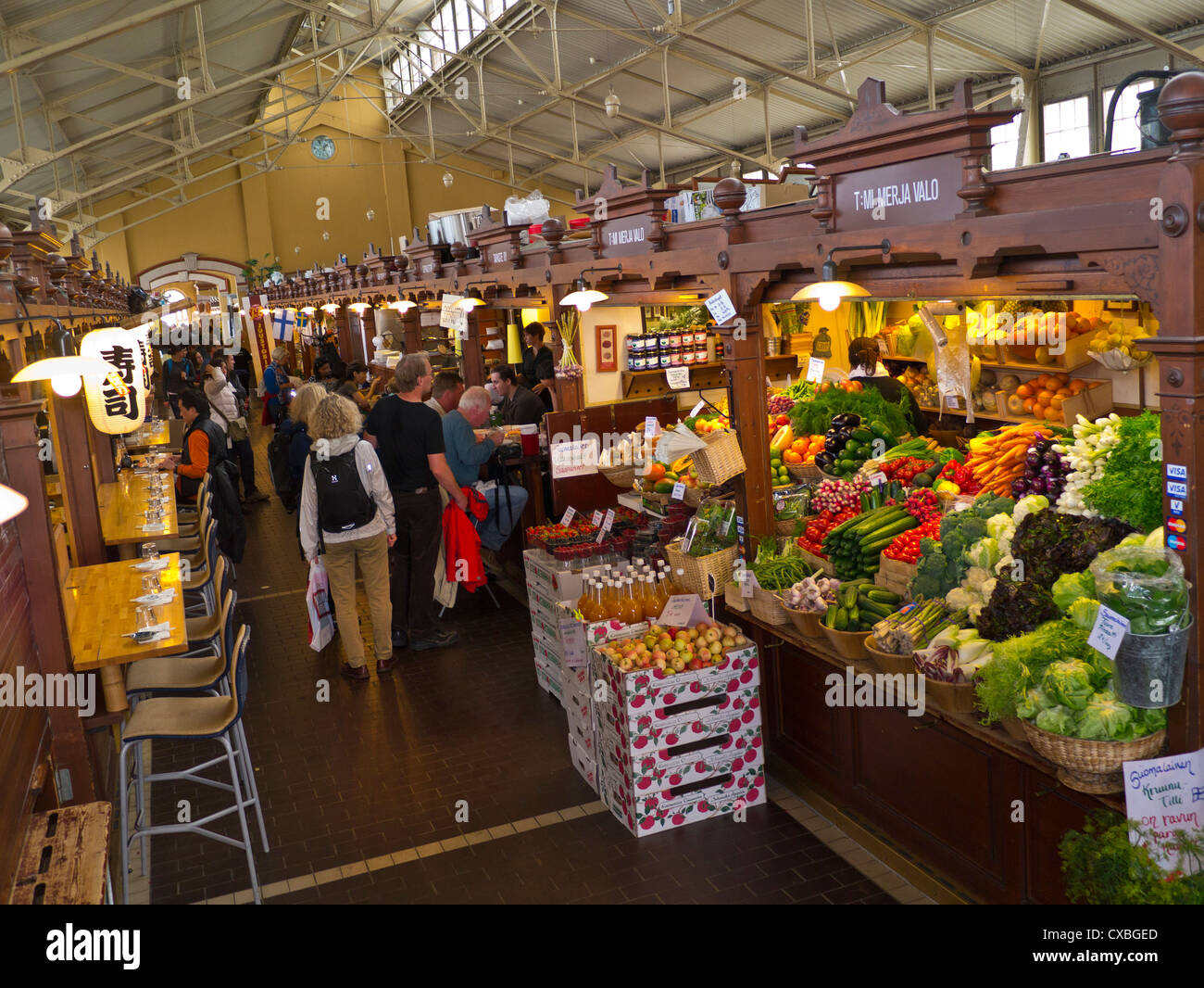 HELSINKI The Old Market Hall (Kauppahalli) with an extensive range of exotic local Finnish foods and products Helsinki Harbour Finland Stock Photo