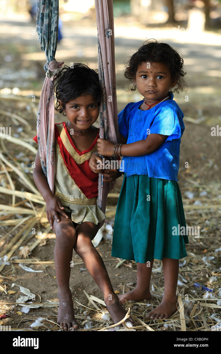 Rural little girls Andhra Pradesh South India Stock Photo