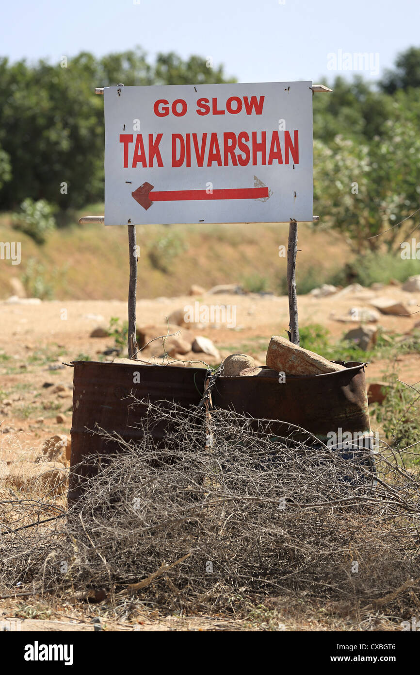 Mispelled road sign to take diversion Andhra Pradesh South India Stock Photo
