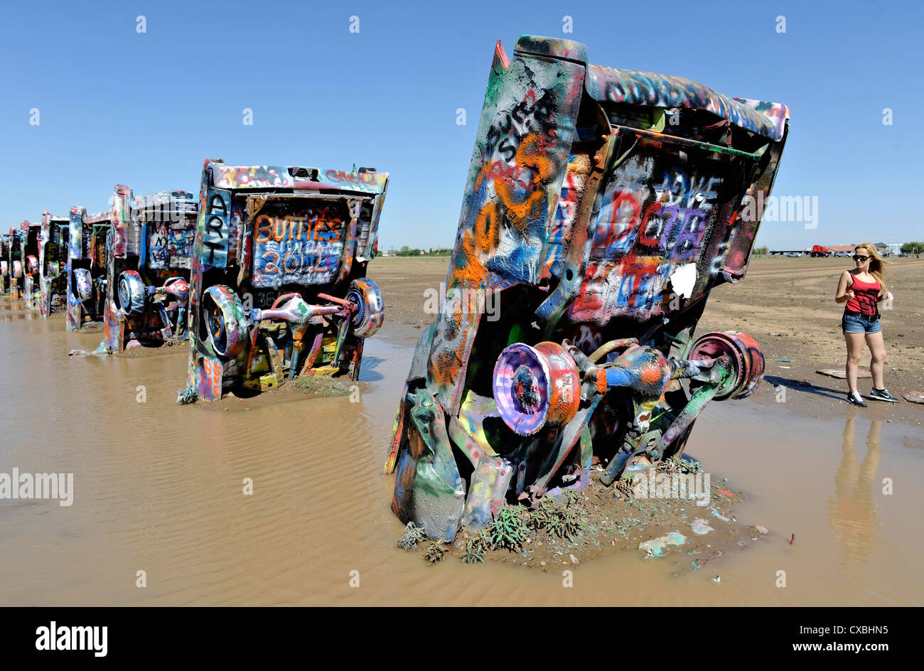 Cadillac Ranch, -art installation sculpture located on Route 66 in Amarillo Texas. Stock Photo