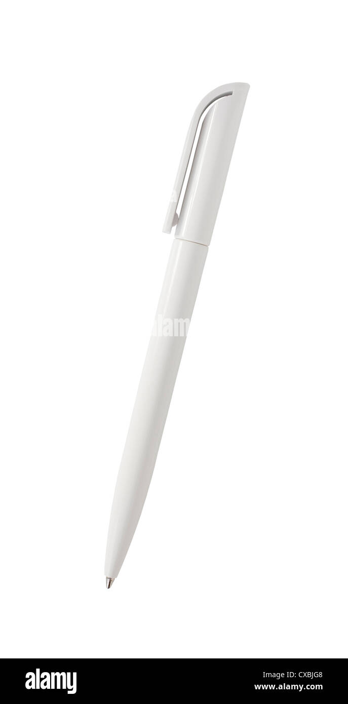 White biro or ball point pen, isolated on white. Photographed from